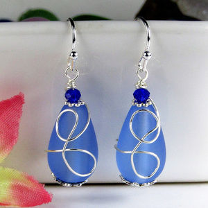 Handmade Cobalt Blue Sea Glass Teardrop Earrings